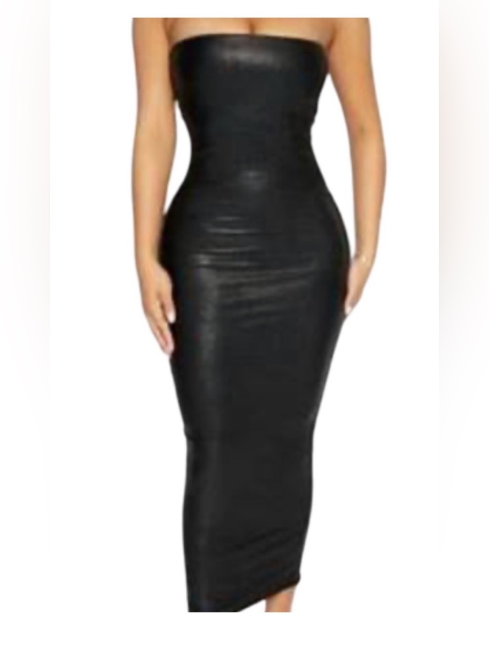 Naked Wardrobe Faux Leather black tube dress